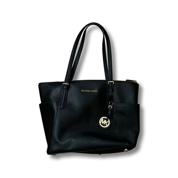 Medium Michael Kors Black Saffiano Leather Jet Set Tote